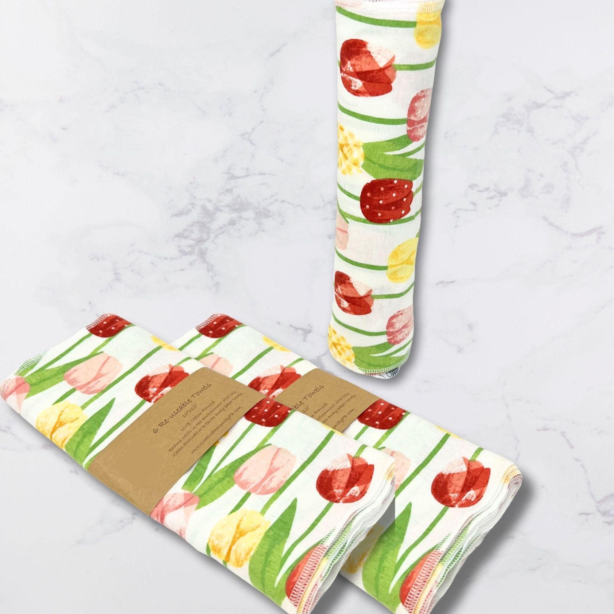 Eco-Friendly Reusable unPaper Towels  -Sustainable living/ Pack of 6 Cloths - Tulips