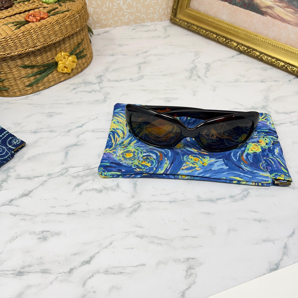 Padded Glasses Sleeve,  Fabric Eyewear Case, Starry Nights ,Easy Flex Band Top Closure