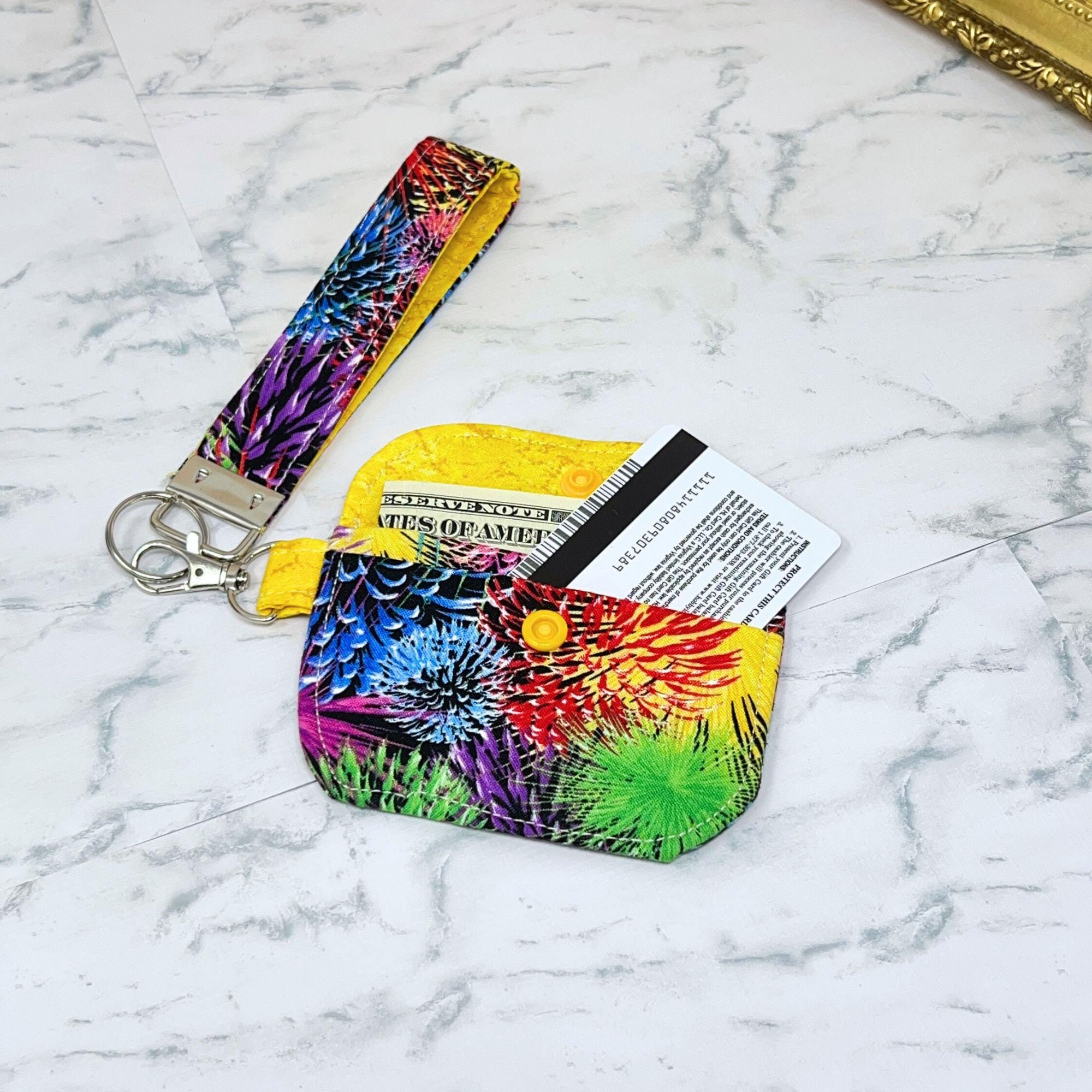 Keychain Wallet with Matching Wristlet - Cash Card Carry Coin Pouch Mini Gift for Teenager Mom Fabric
