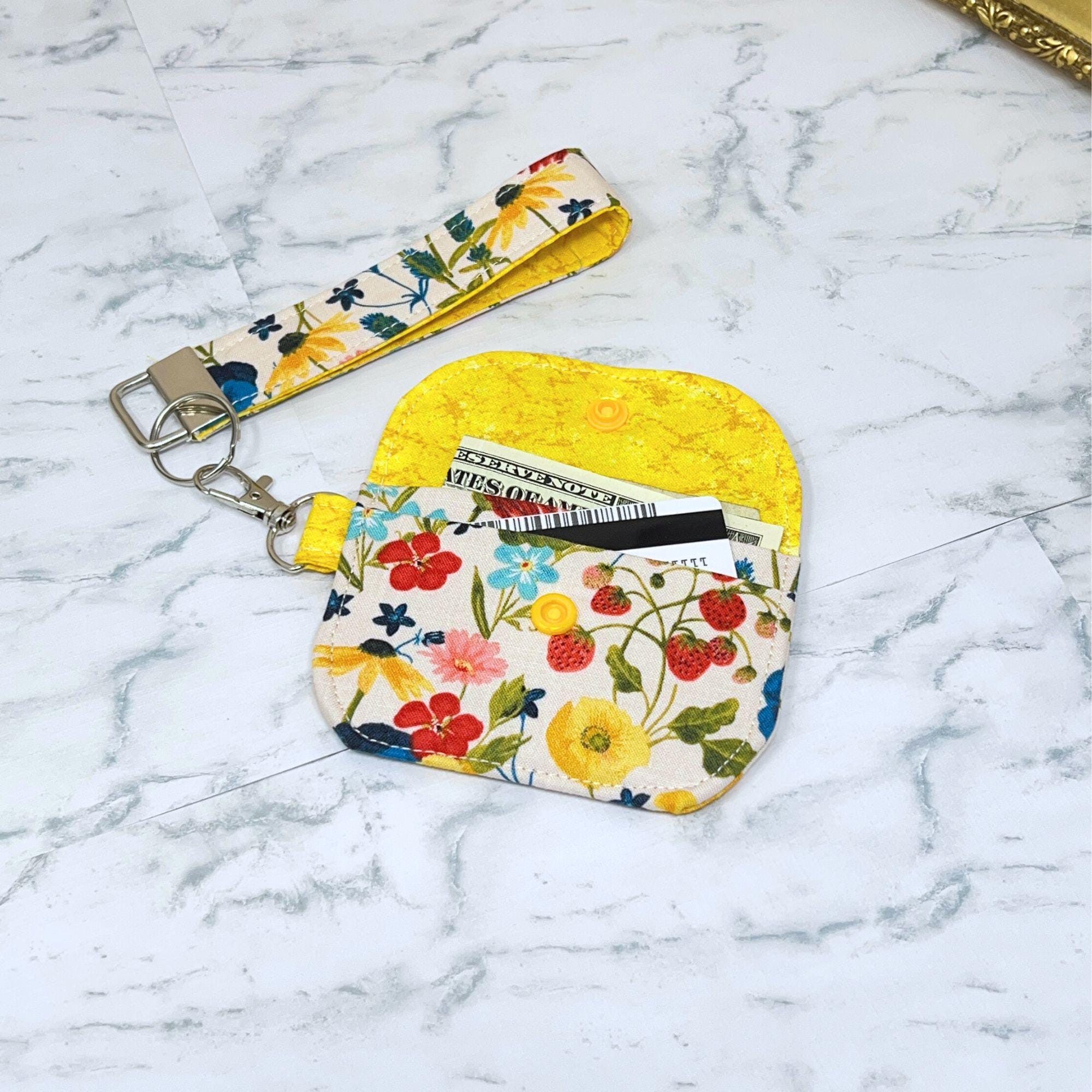 Keychain Wallet with Matching Wristlet - Cash Card Carry Coin Pouch Mini Gift for Teenager Mom Fabric