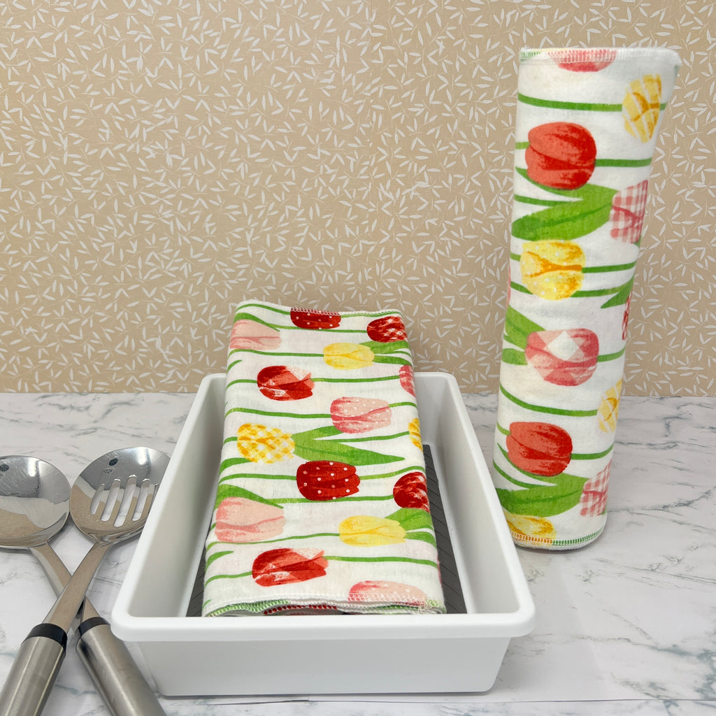 Eco-Friendly Reusable unPaper Towels  -Sustainable living/ Pack of 6 Cloths - Tulips