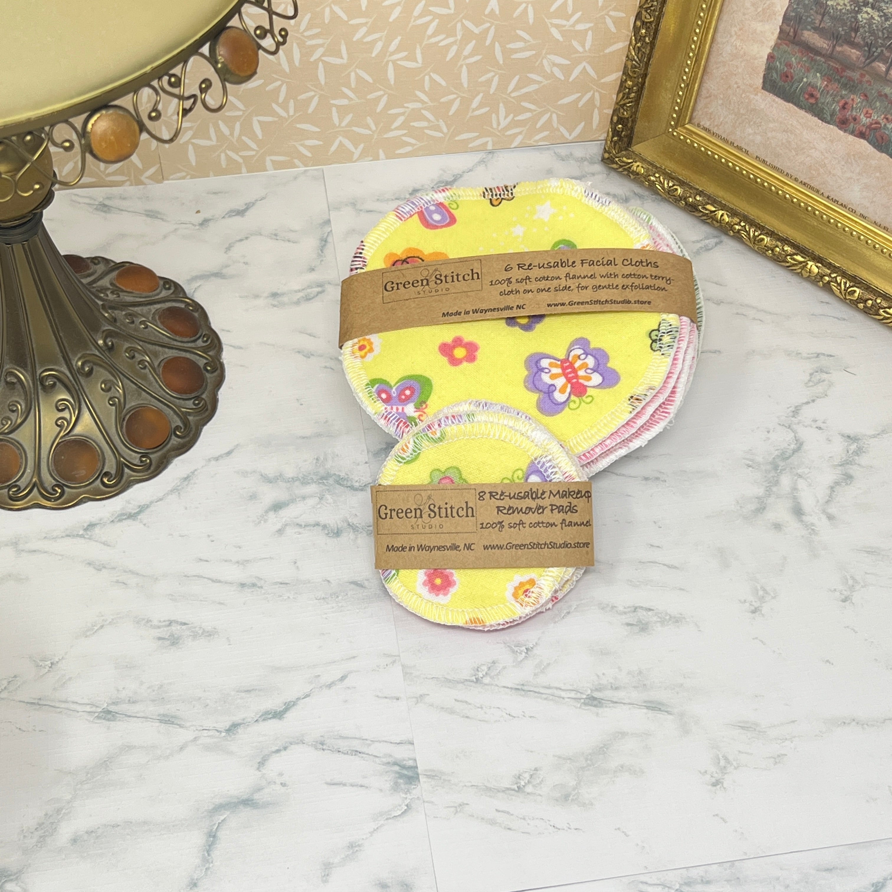 Reusable Eye Makeup Removal Pads, Eco Friendly and Soft and Gentle Flannel on Both Sides, Yellow Butterflies