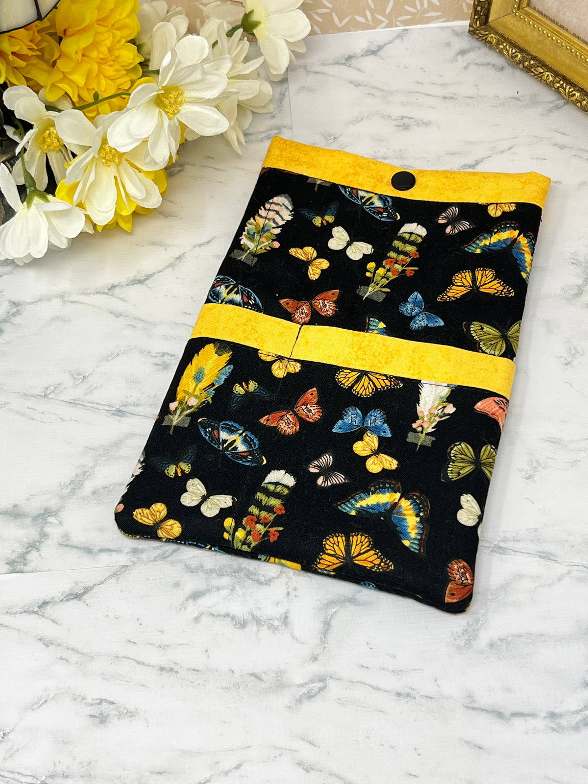 Feathers and Butterflies, Quilted E-reader Sleeve