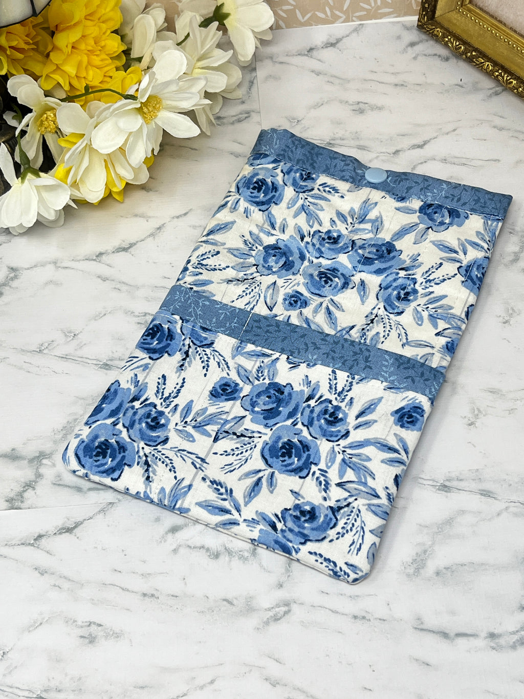 Blue Roses-  Quilted E-reader Sleeve