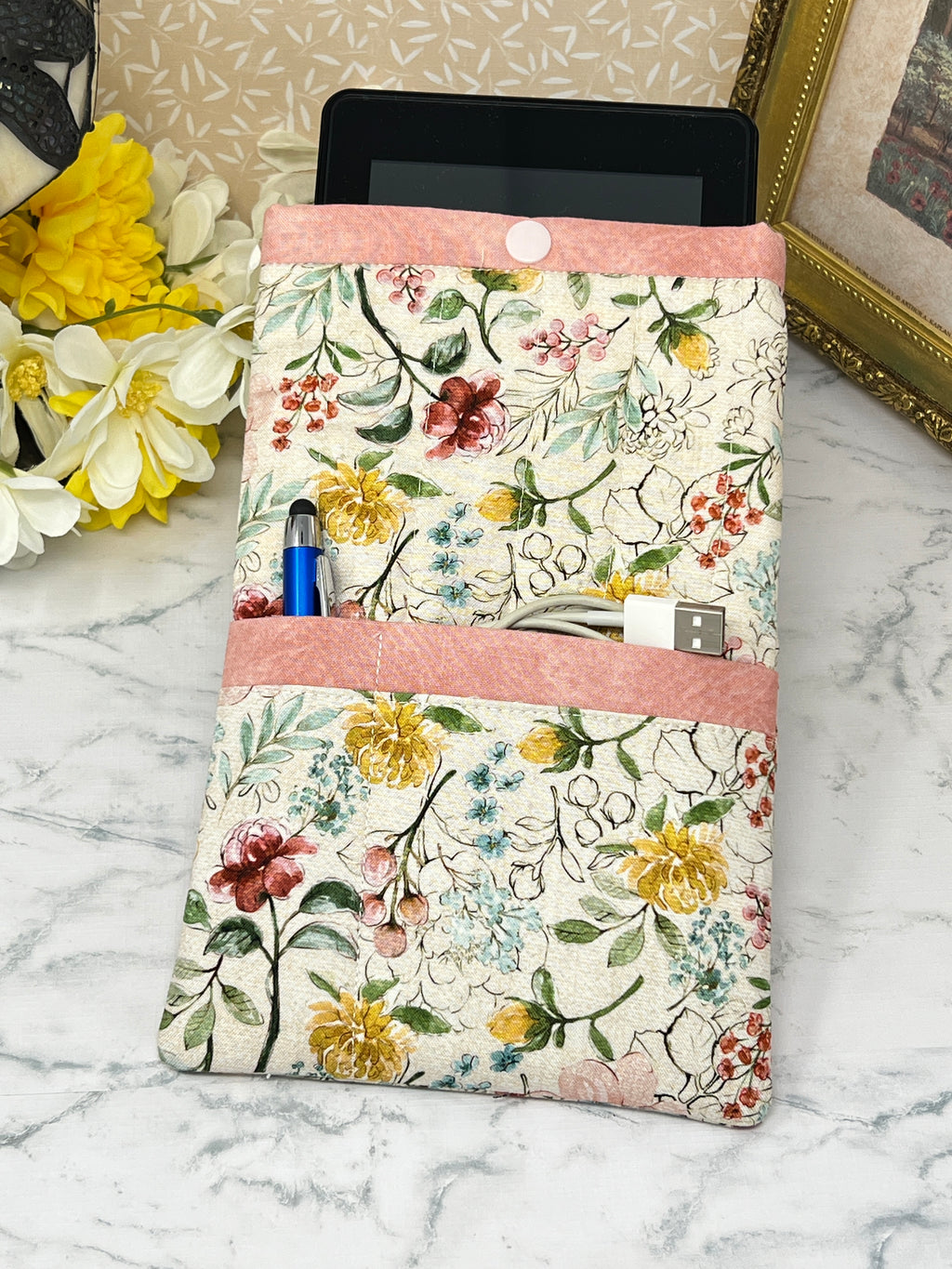 Floral Watercolor,  Quilted E-reader Sleeve