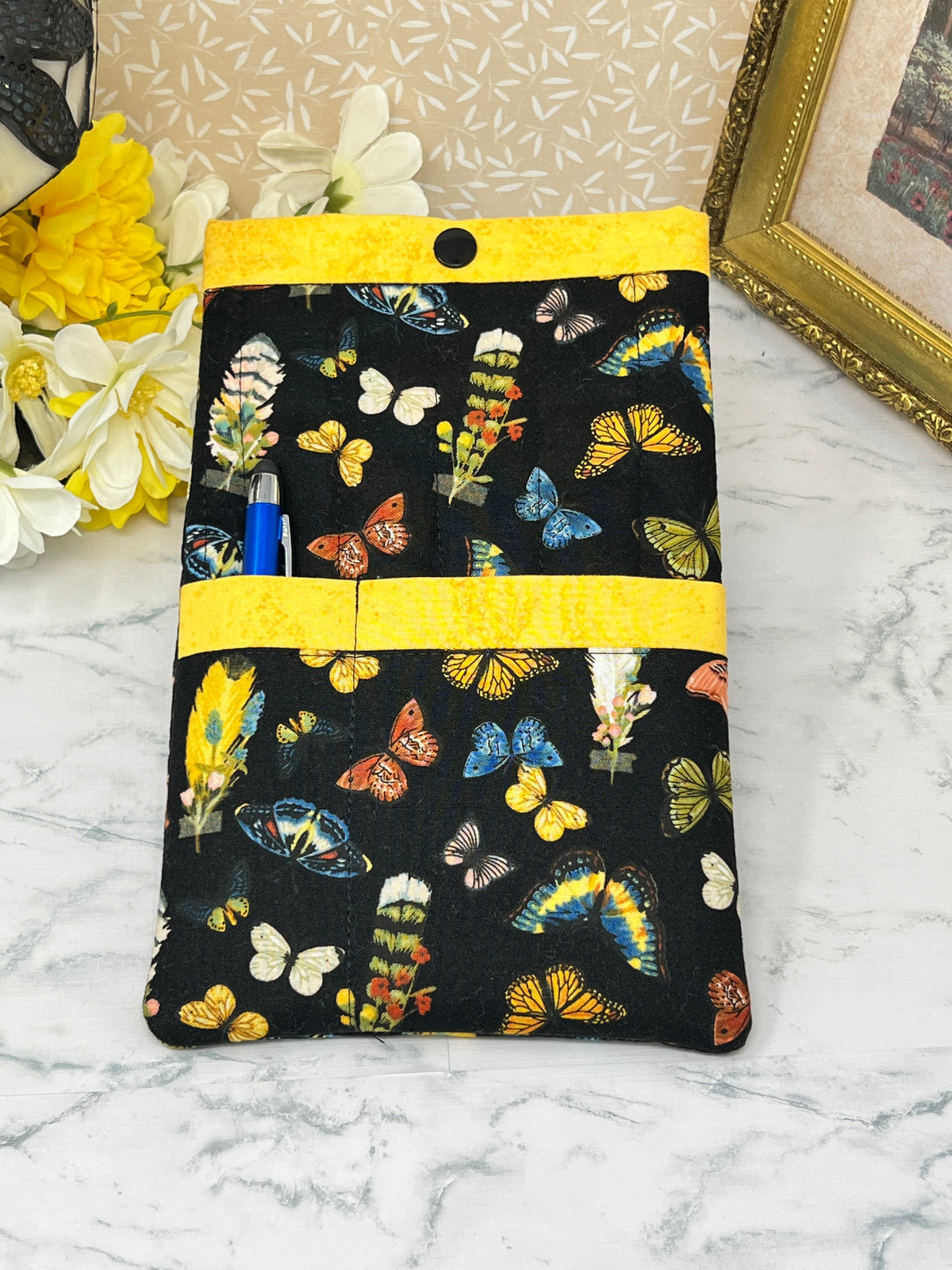 Feathers and Butterflies, Quilted E-reader Sleeve