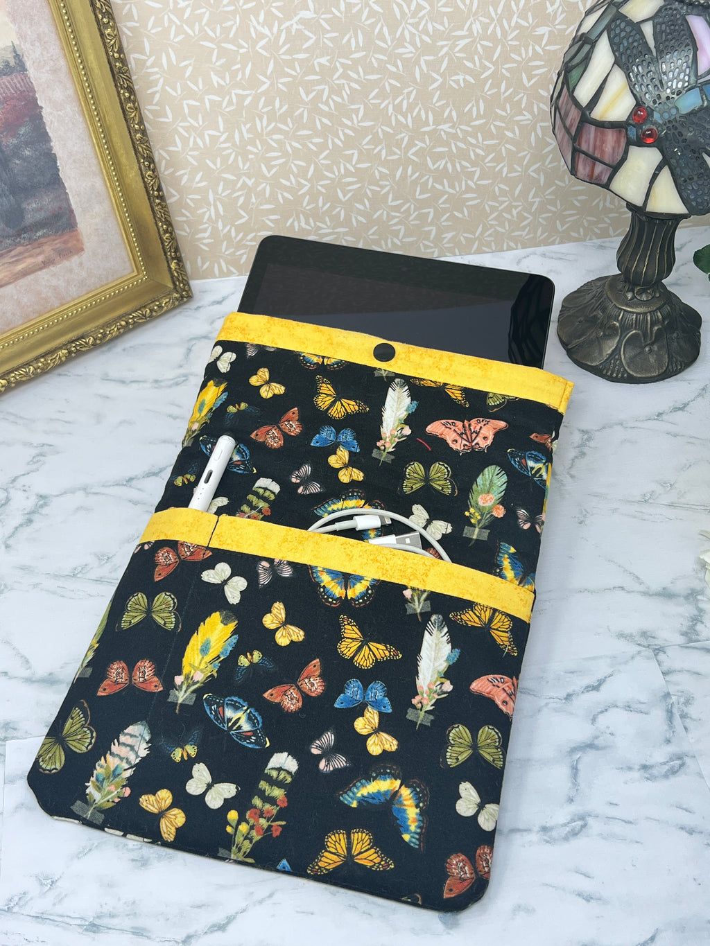 Feathers and Butterflies - Quilted Tablet Sleeve