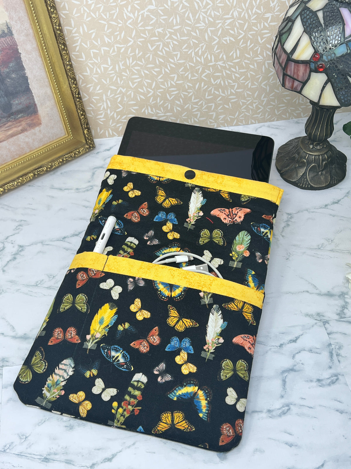 Feathers and Butterflies - Quilted Tablet Sleeve
