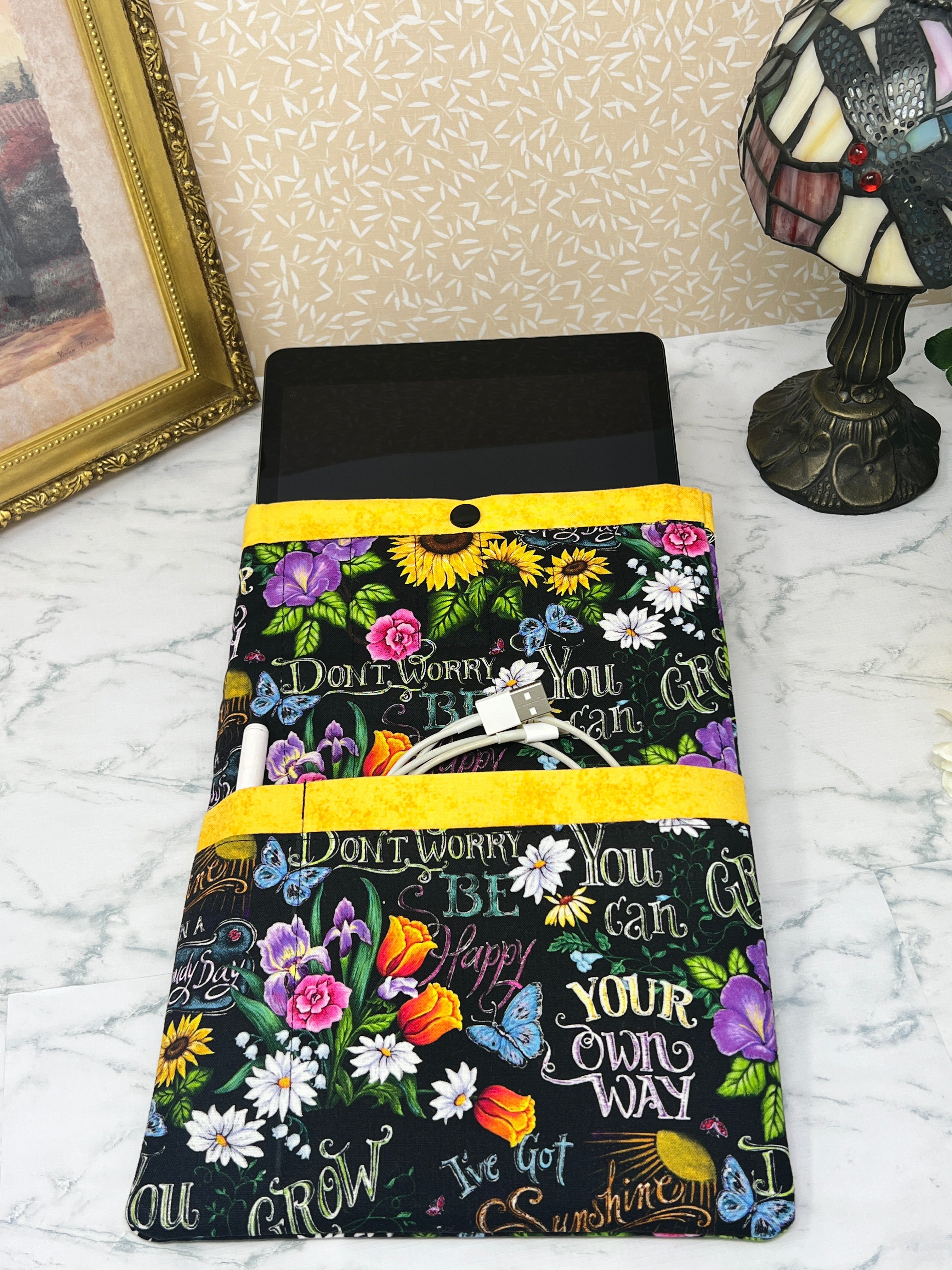 Flowers andPositivity - Quilted Tablet Sleeve