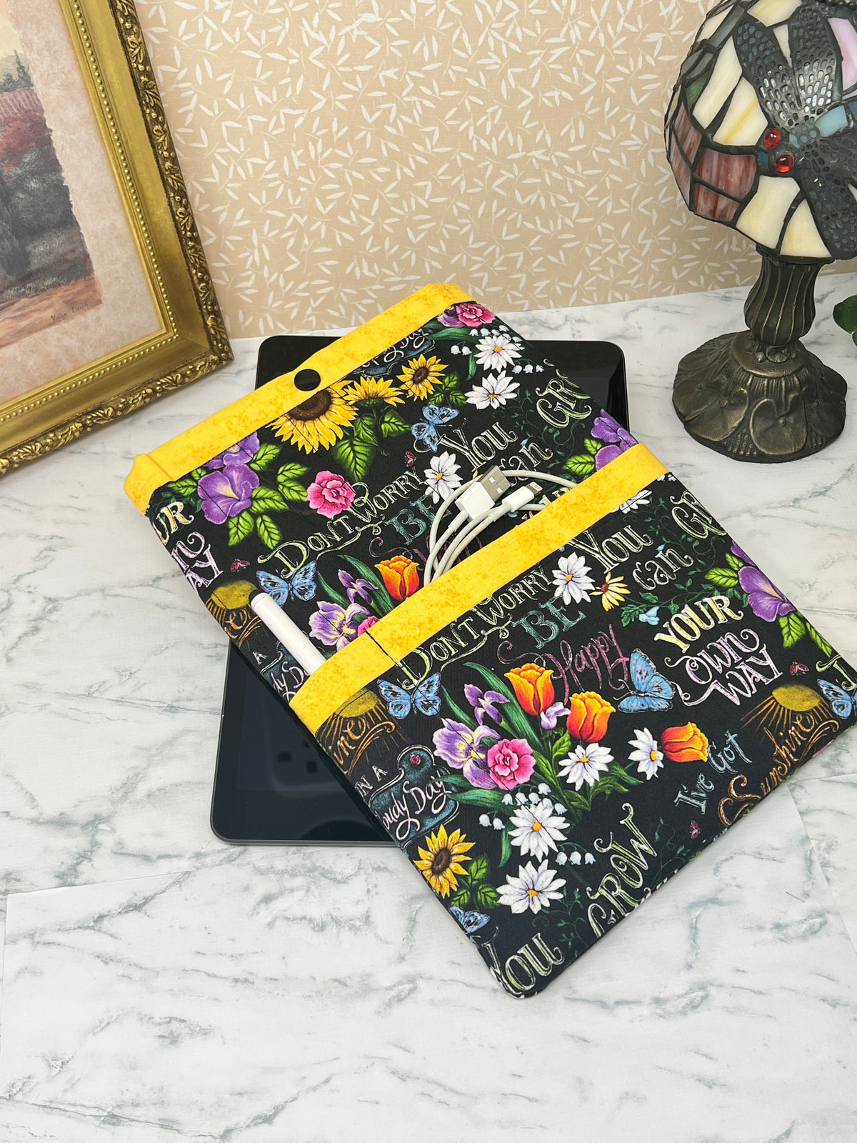 Flowers andPositivity - Quilted Tablet Sleeve