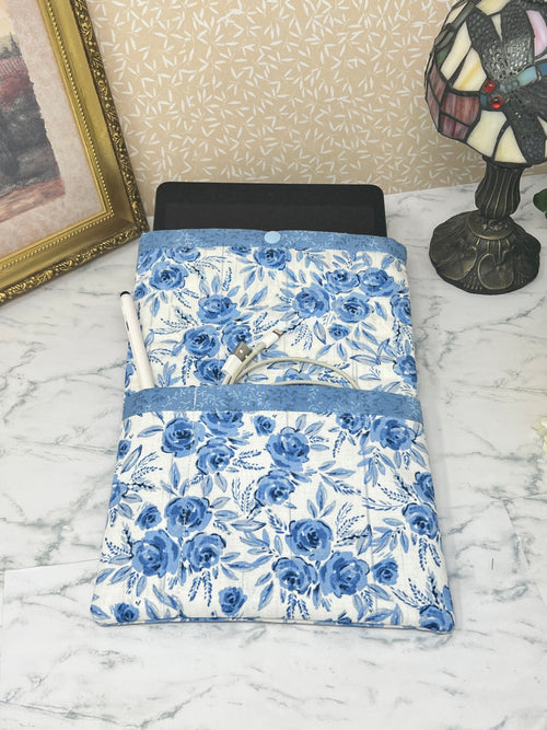Blue Roses - Quilted Tablet Sleeve