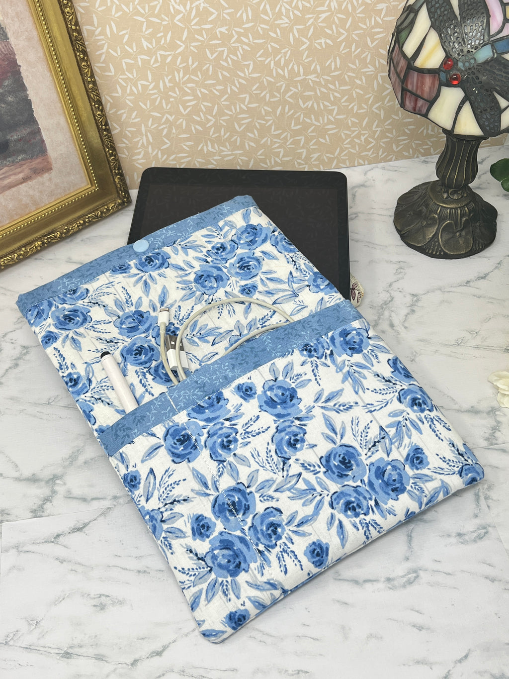 Blue Roses - Quilted Tablet Sleeve
