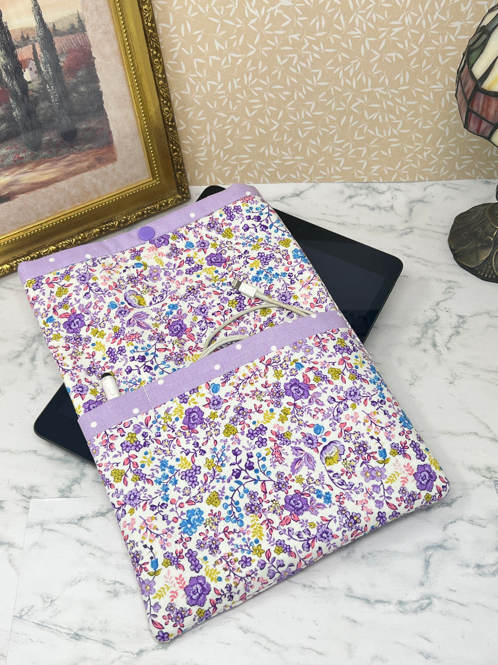 Lavender Spray- Quilted Tablet Sleeve