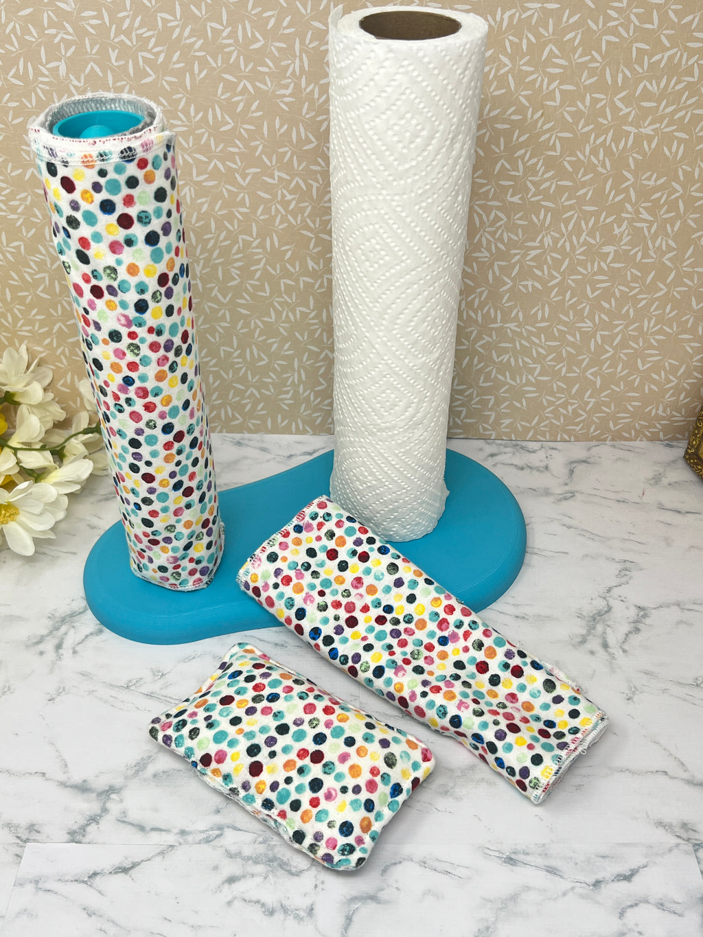 Multi Color Dots with Turquoise - Transition Bundle for Reusable Towels and Napkins