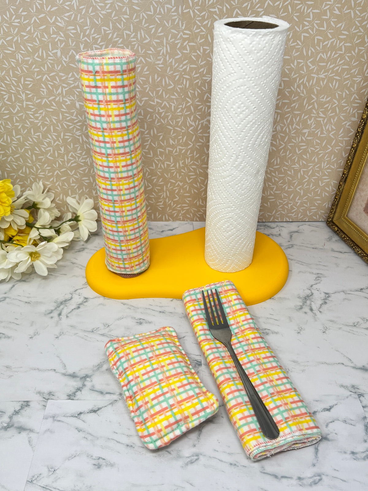Kitchen Plaid with Yellow- Transition Bundle for Reusable Towels and Napkins