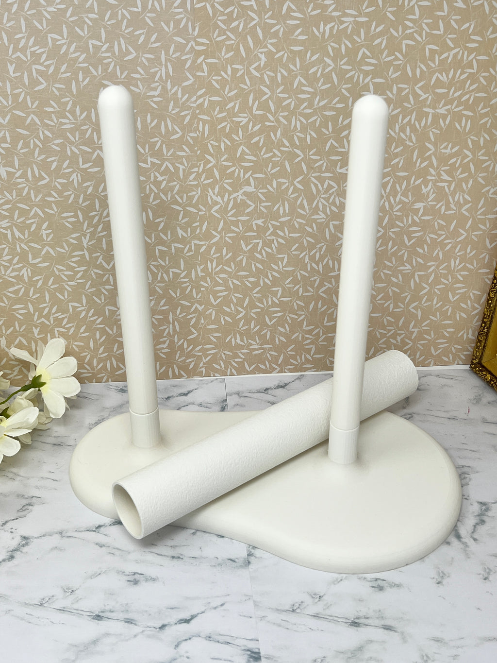 White - Dual Kitchen Towel Holder with Tube