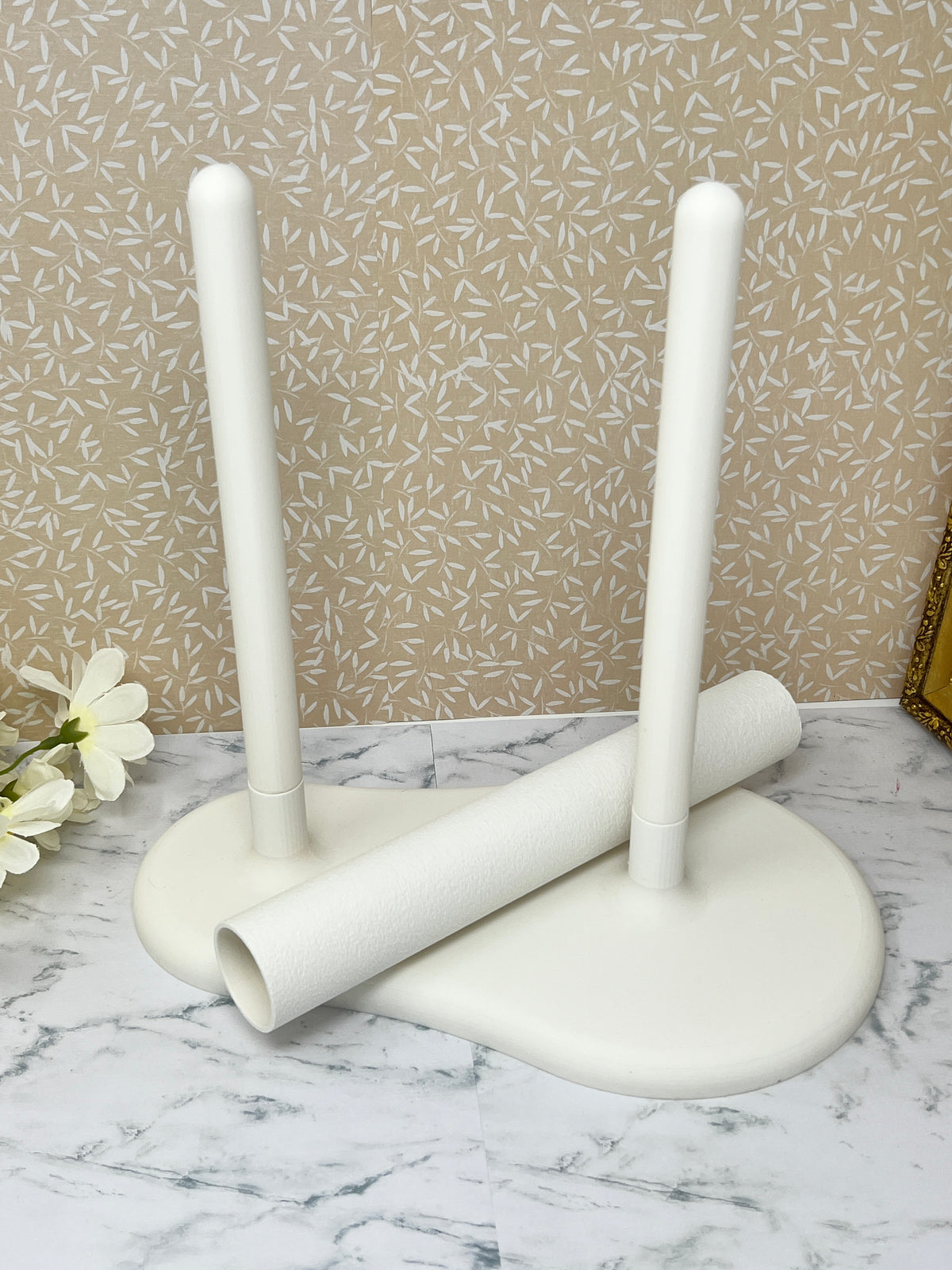White - Dual Kitchen Towel Holder - for Paper and "Un"Paper Towels