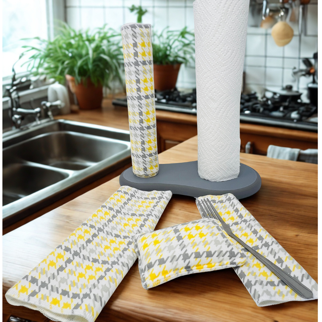 Gray, Yellow and White Plaid - Transition Bundle for Reusable Towels and Napkins