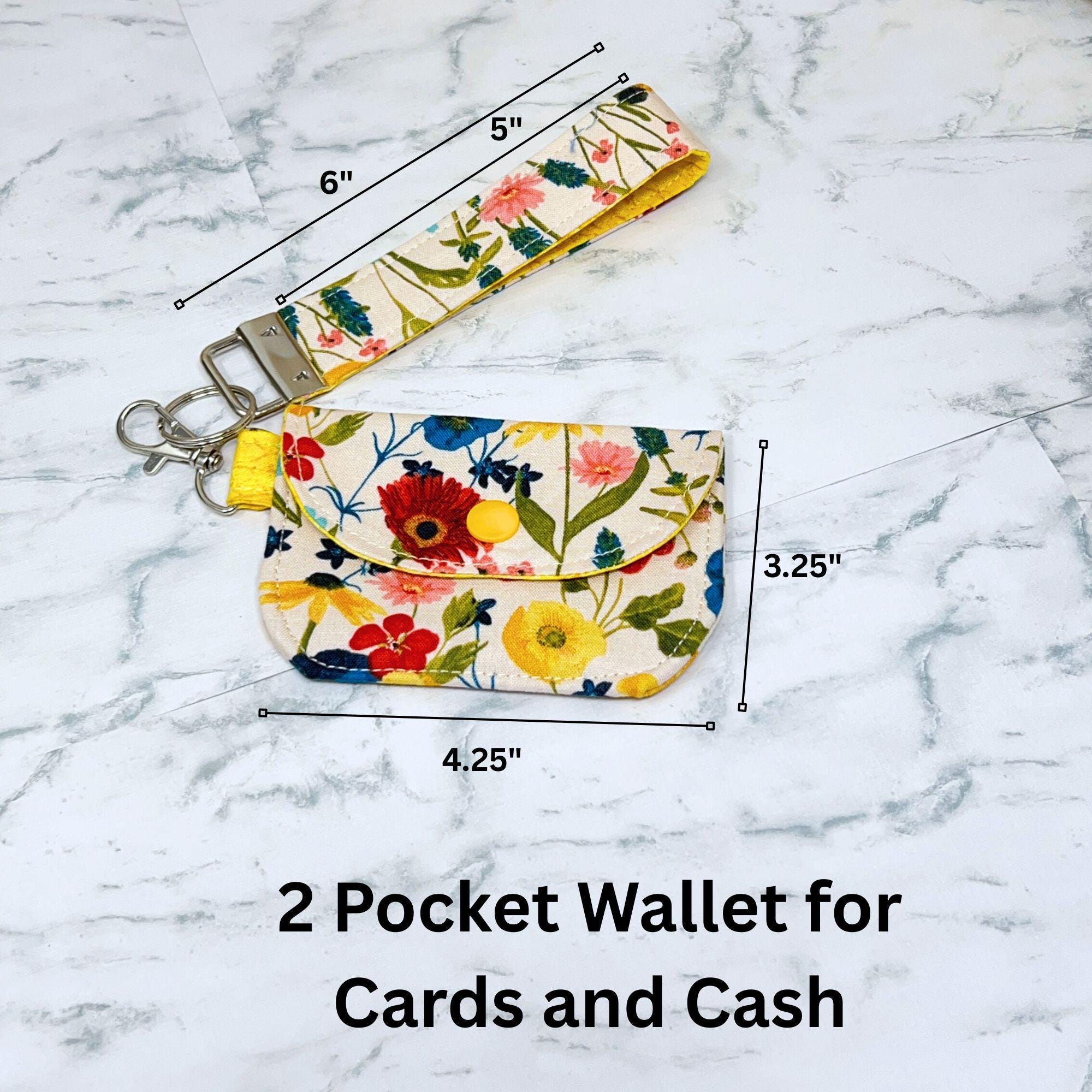 Keychain Wallet with Matching Wristlet - Cash Card Carry Coin Pouch Mini Gift for Teenager Mom Fabric