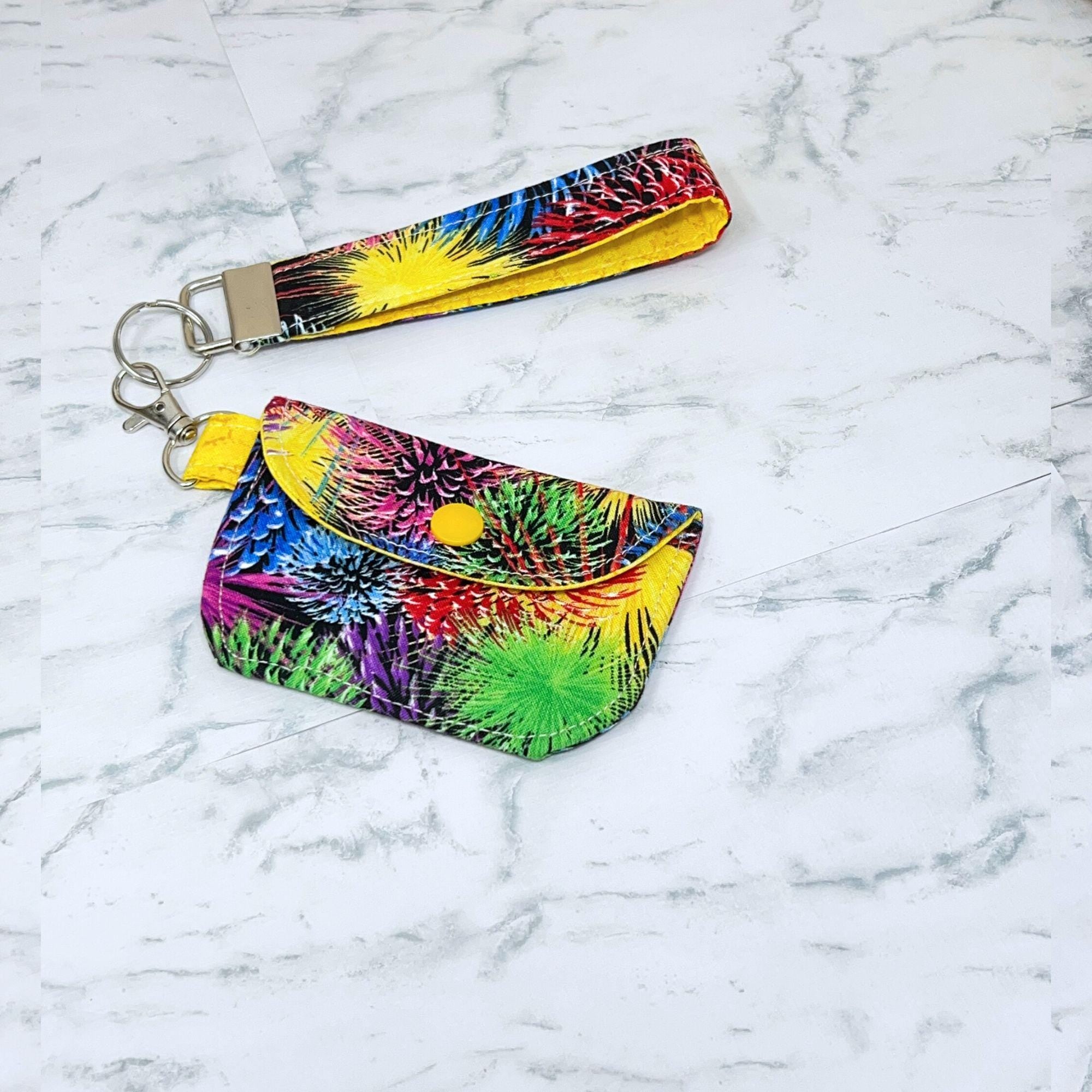 Keychain Wallet with Matching Wristlet - Cash Card Carry Coin Pouch Mini Gift for Teenager Mom Fabric