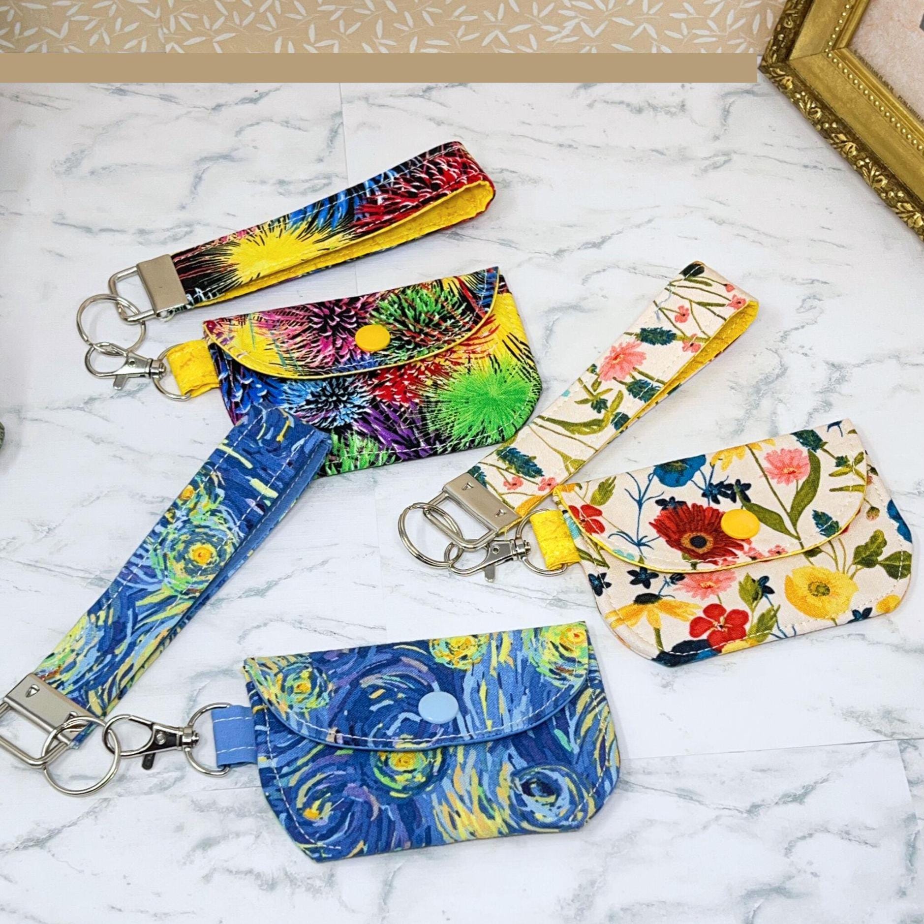 Keychain Wallet with Matching Wristlet - Cash Card Carry Coin Pouch Mini Gift for Teenager Mom Fabric