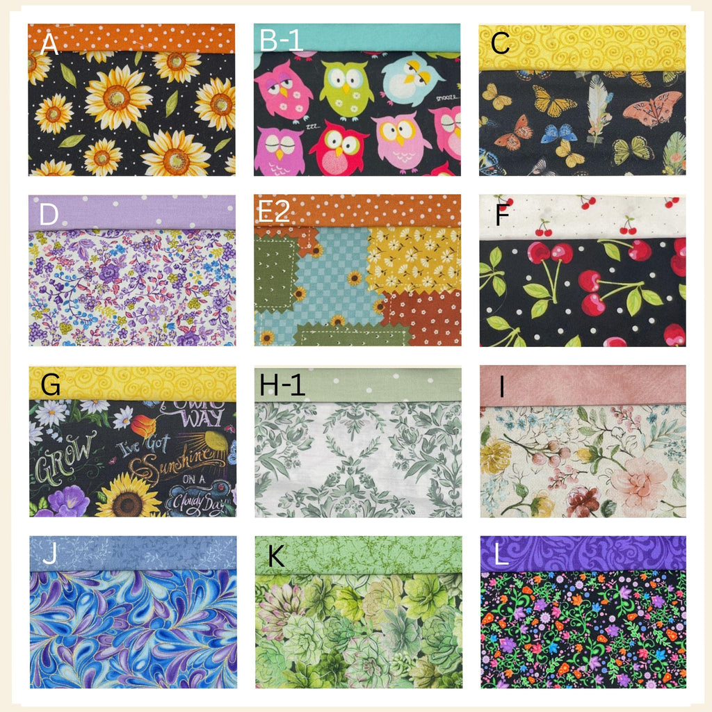 A grid of the various cotton fabric print sets available to choose
